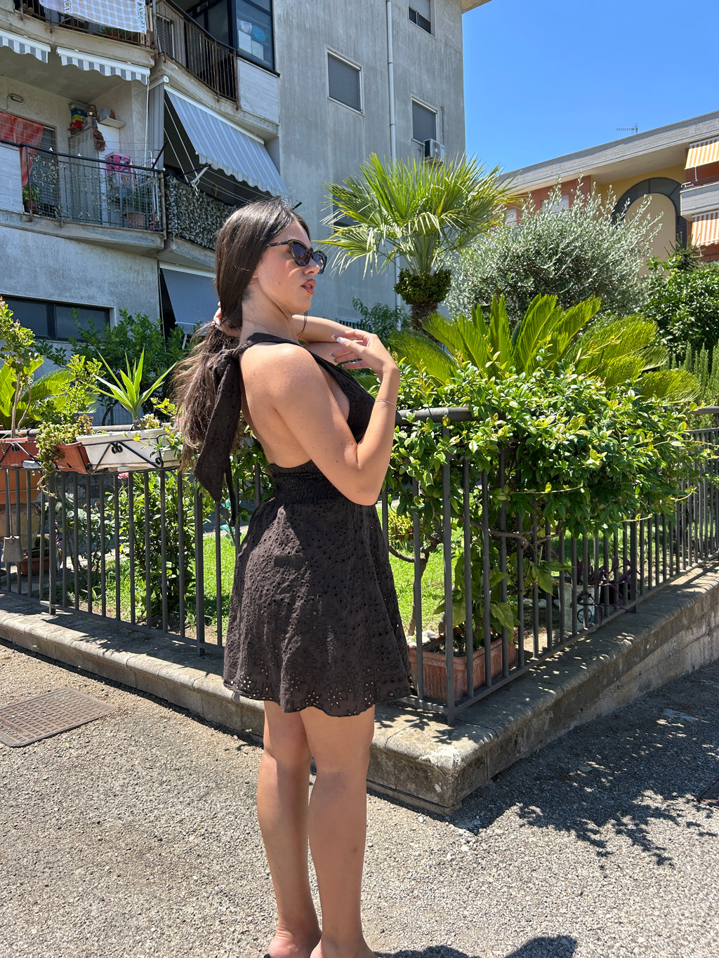 Mini dress sangallo marrone