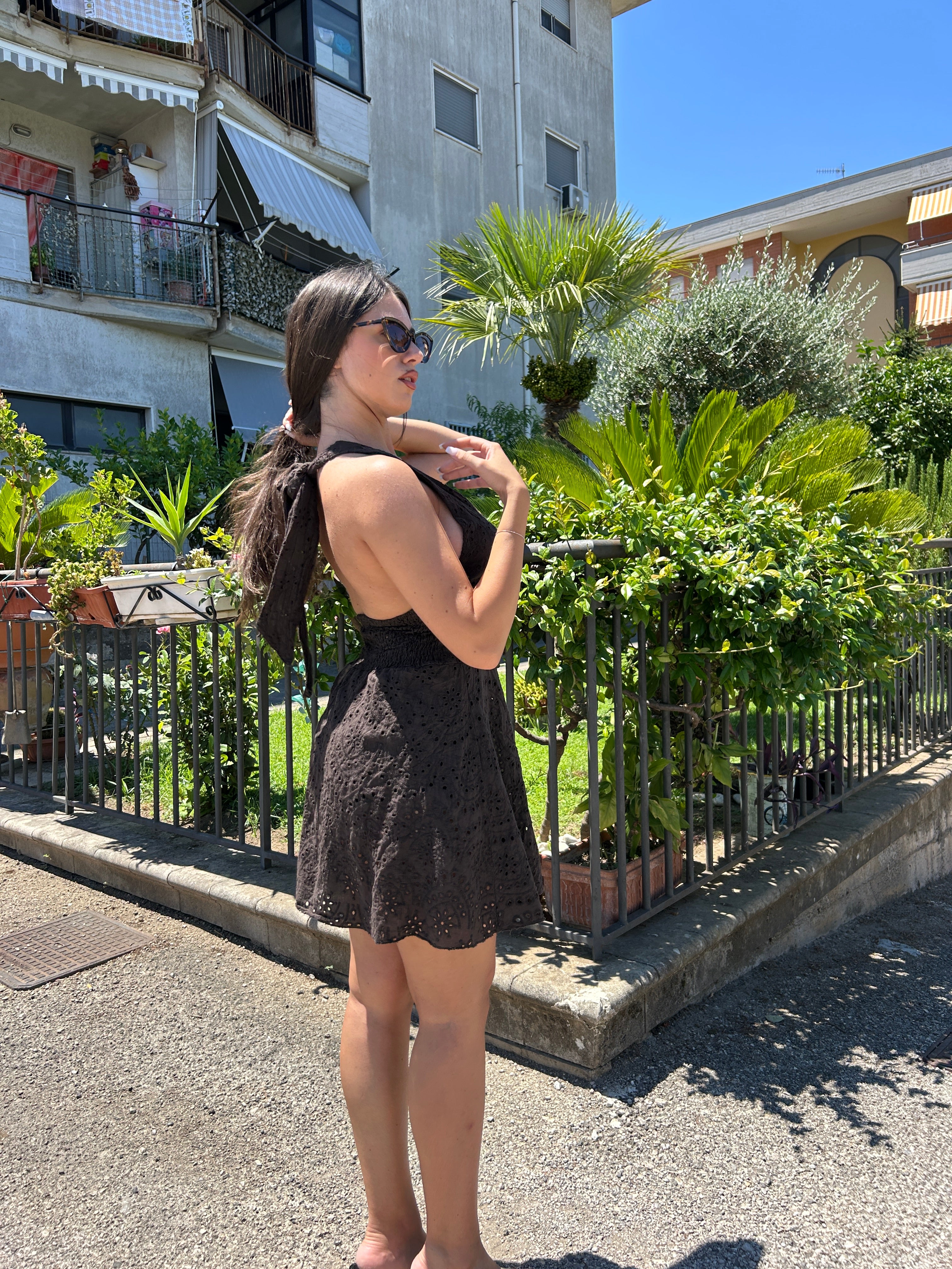 Mini dress sangallo marrone