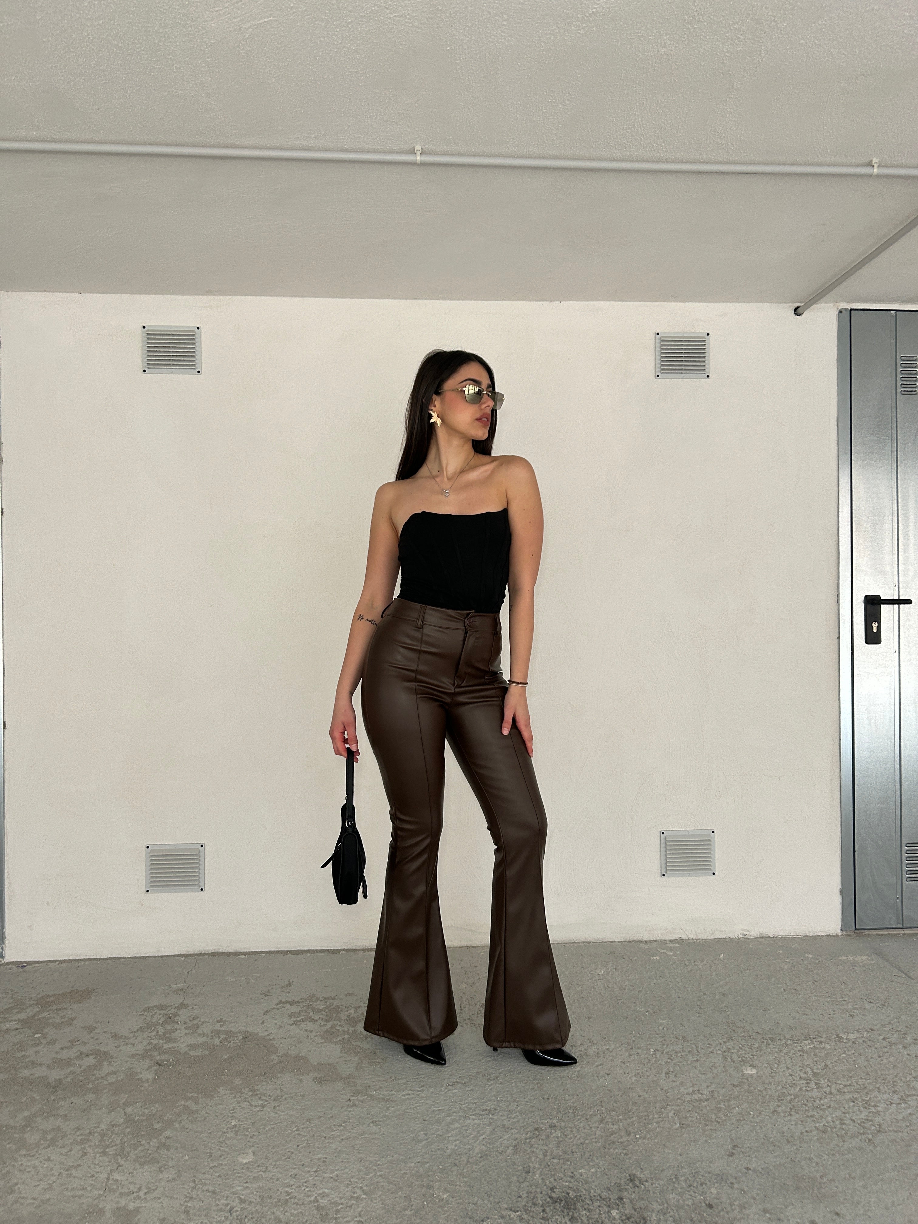 Pantalone ecopelle marrone