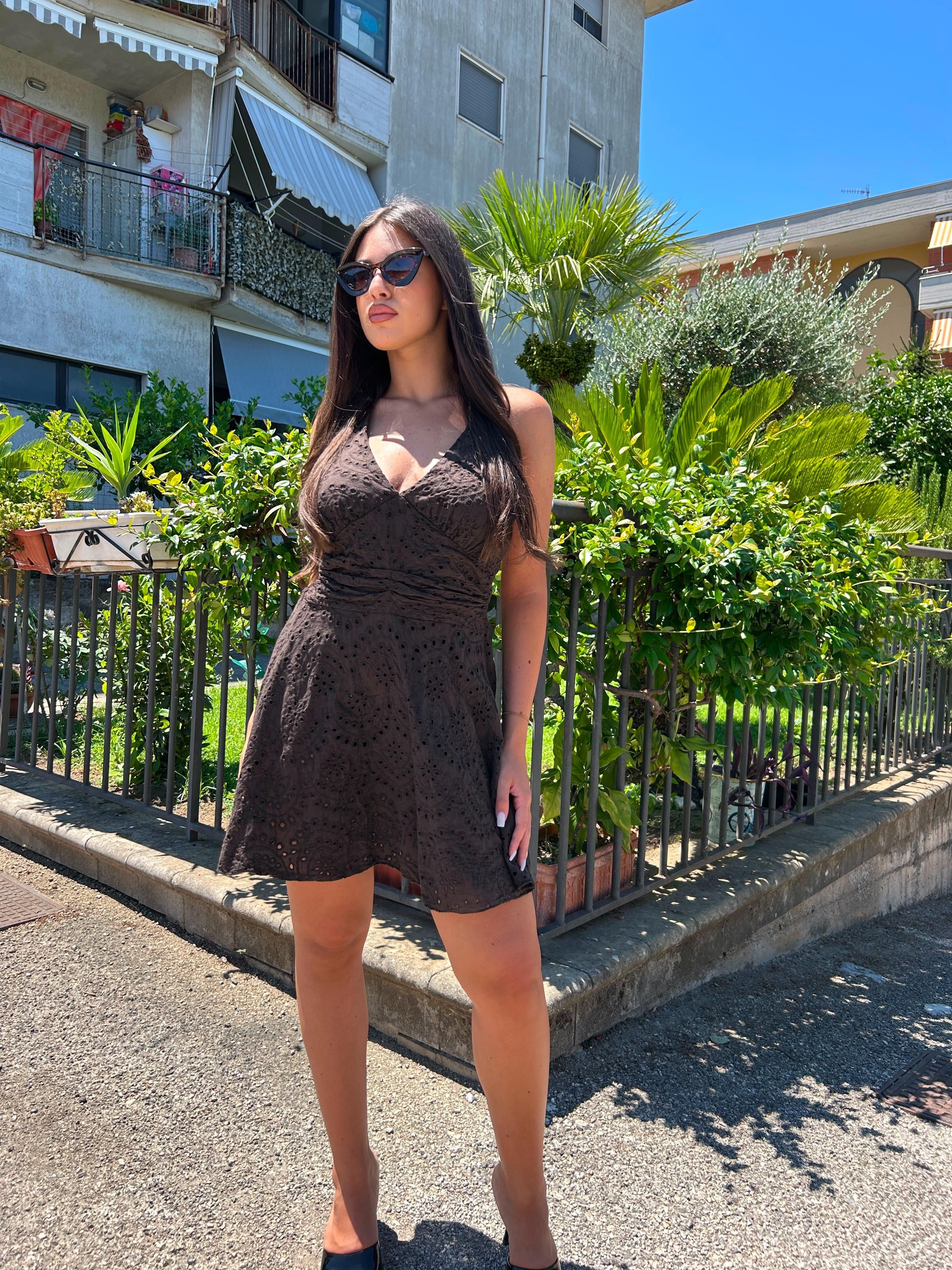 Mini dress sangallo marrone