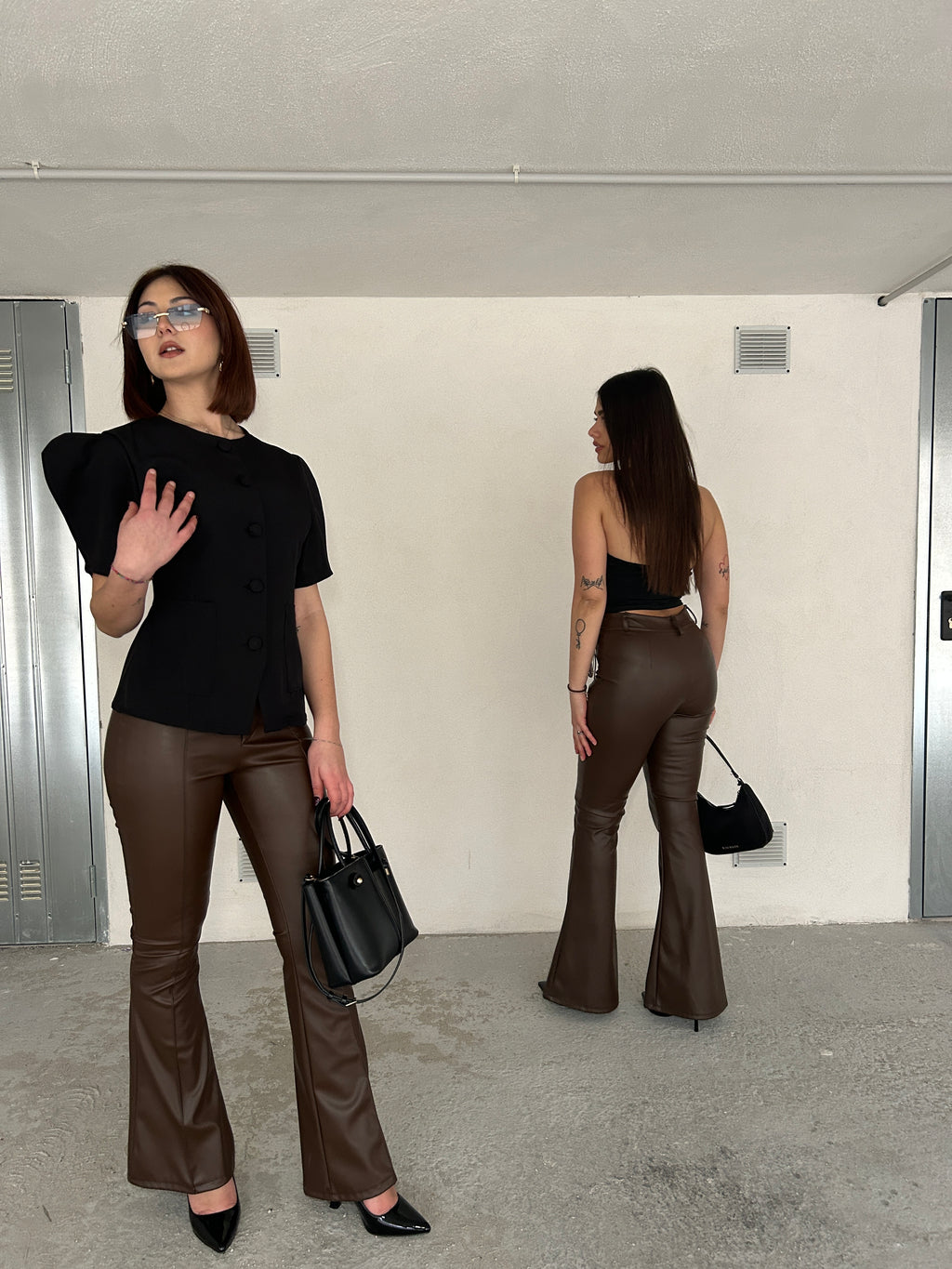 Pantalone ecopelle marrone